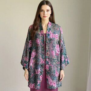 Victoria’s Secret Gold Label vintage green pink floral kimono robe one size